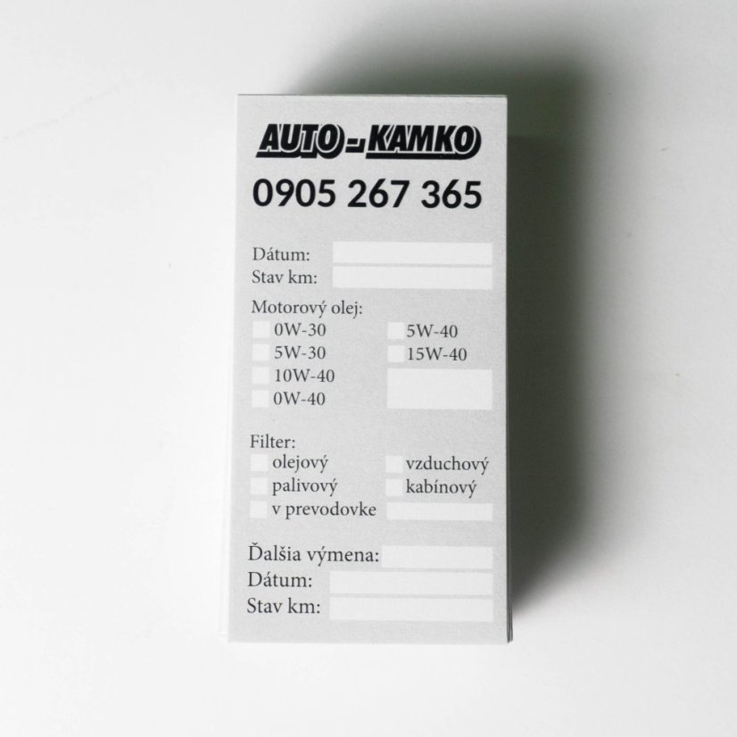 Nálepka na výmenu oleja s vlastným logom