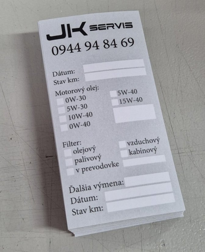 Nálepky na výmenu oleja s logom powermotion.sk