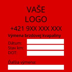 Nálepka na výmenu brzdovej kvapaliny s vlastným logom