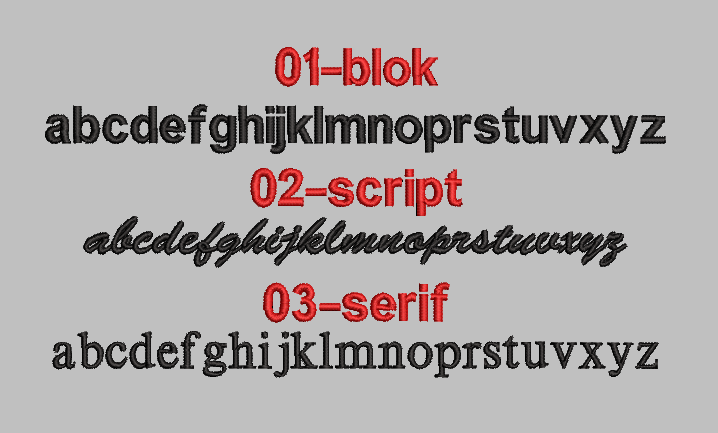 Ukážka typov písma na vyšívanie